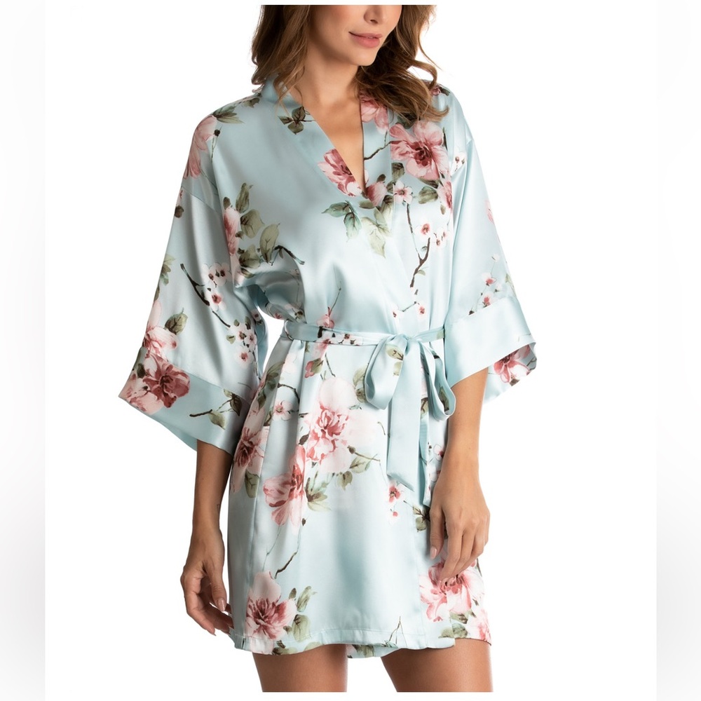Linea Donatella Floral-Print Satin Wrap Robe